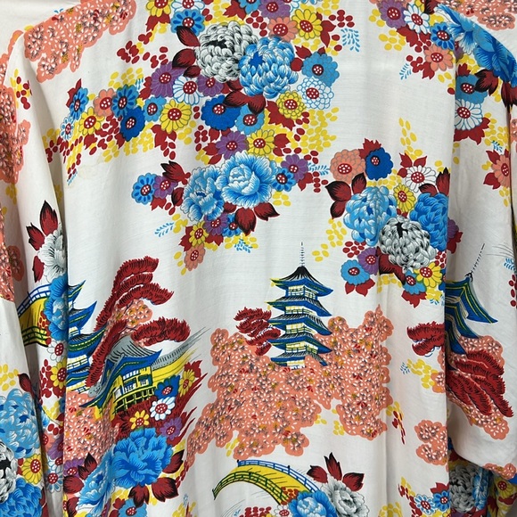 Cathay vintage made in Hong Kong floral Asian print open front kimono robe - Picture 10 of 10